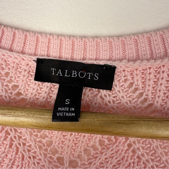 Talbots Short Sleeve Knit Crochet Pink V-Neck Sweater Cottagecore - Picture 5 of 7
